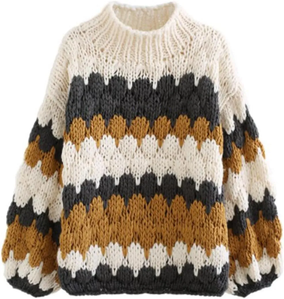 ZAFUL Womens Cute Sweaters Trendy 2024 Color Block Pullover Sweater Cable Knit Jumper Tops