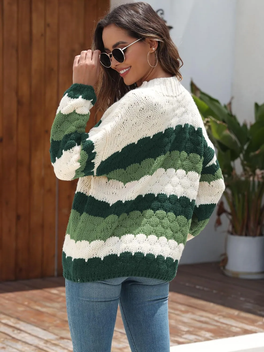 ZAFUL Womens Cute Sweaters Trendy 2024 Color Block Pullover Sweater Cable Knit Jumper Tops