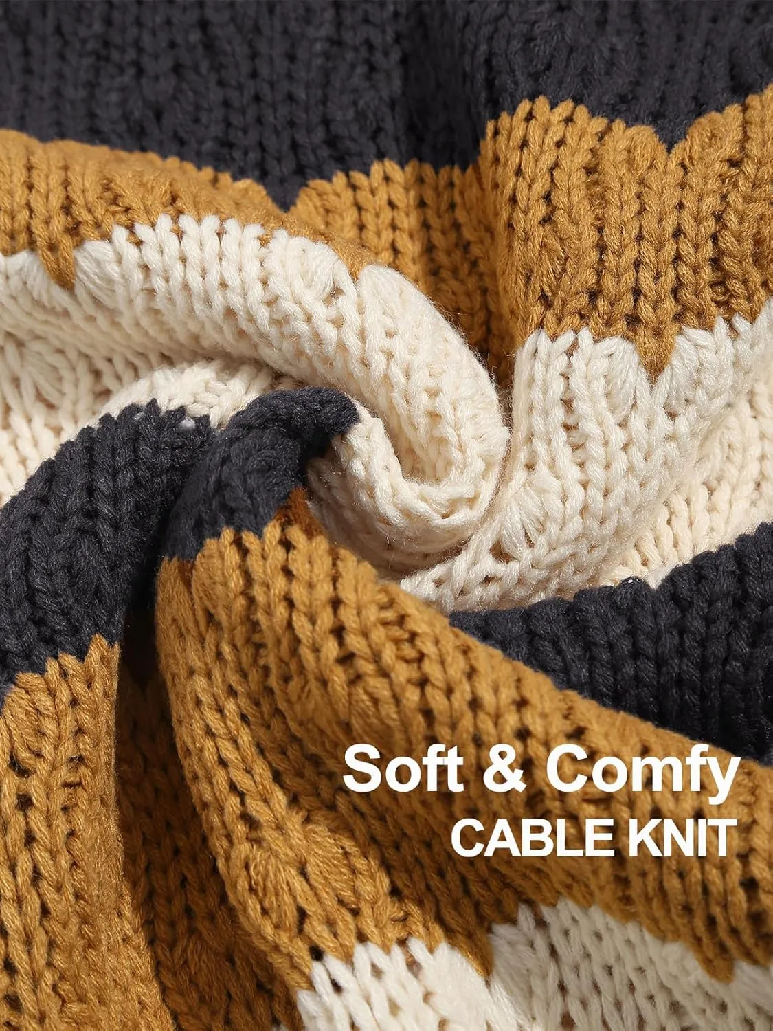 ZAFUL Womens Cute Sweaters Trendy 2024 Color Block Pullover Sweater Cable Knit Jumper Tops